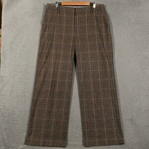 Peruvian Connection Glen Plaid Trousers Womens 14 Brown Wide Leg Wool Blend Pant